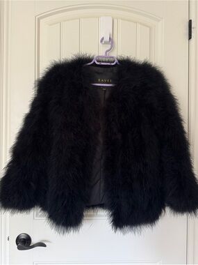 EAVES Black Ostrich Feather Fur Jacket - Women's Luxe Short Coat